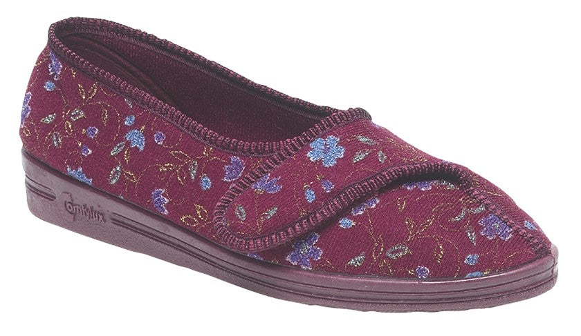 Womens Touch Fastening Slipper Comfylux LS442D Floral EE Wide Fit