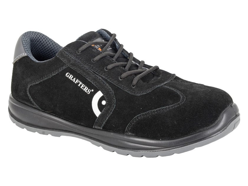 Grafters M847AS Mens Black Suede Work Safety Trainers Shoes S1P Kevlar Midsole