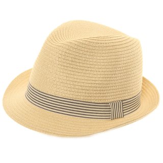 S210 Unisex Natural Crushable Straw Trilby Hat with Striped Band - Lightweight Paper Straw Summer Hat