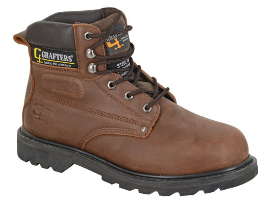 Grafters M538BY Mens Brown Work Safety Boots SBP Padded Steel Midsole